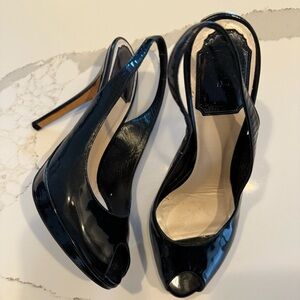 Black Patent Peep-Toe Slingback Heels